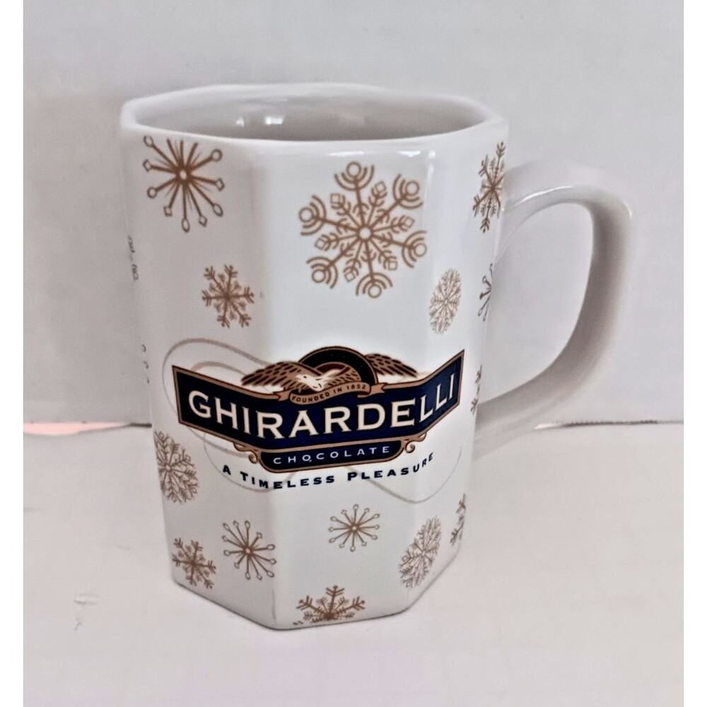 Ghirardelli Chocolate Mug New Hexagon Shape w/Snowflakes Houston House